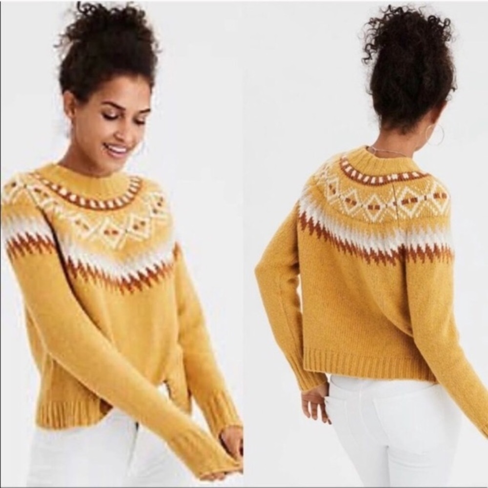 American Eagle Mustard Fair Isle Sweater